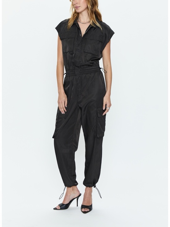 pistola Pants - Pistola Jade Black Utility Jumpsuit - Women's Cargo Style
